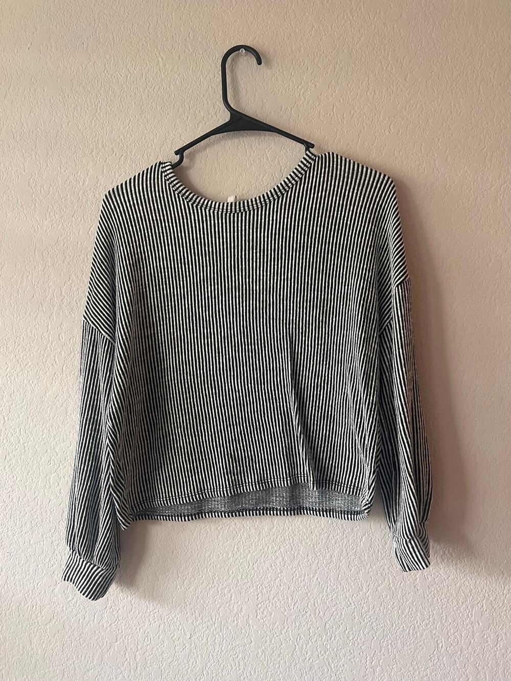 Caution to the Wind Striped Ribbed Boxy Sweater Black White